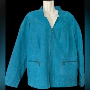 Studio Works Faux SuedeTeal Zip Jacket Plus Size 18W